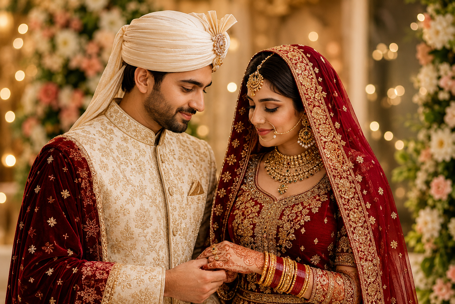 Elegant South Asian couple in a respectful setting